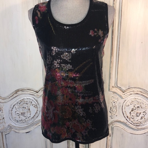 Verve Sleeveless Dark Floral Sequin  Sweater Vest/Shell Size Large - Picture 1 of 10
